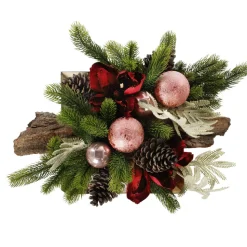 Pine decorated Christmas centerpice, 8 x 18″