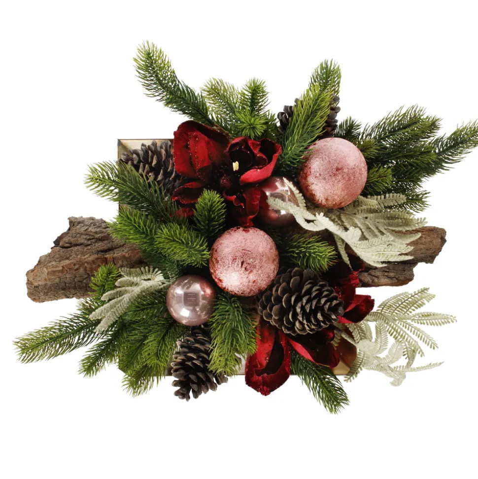 Pine decorated Christmas centerpice, 8 x 18″