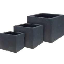 Plastic square dark grey flowerpot