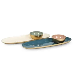 Plateau décoratif or avec intérieur bleu ou crème, 5 x 15″