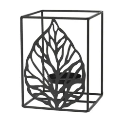 Porte-bougie feuille en métal noir, 7 x 5 x 5″