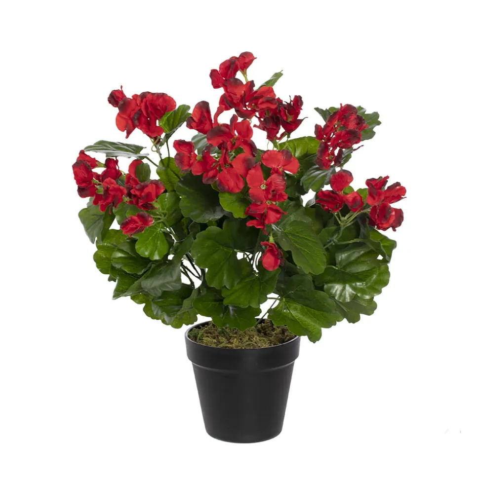 Pot de fleurs de géranium rouge artificiel, 15 x 15″