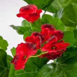 Pot de fleurs de géranium rouge artificiel, 15 x 15″
