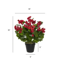 Pot de fleurs de géranium rouge artificiel, 15 x 15″