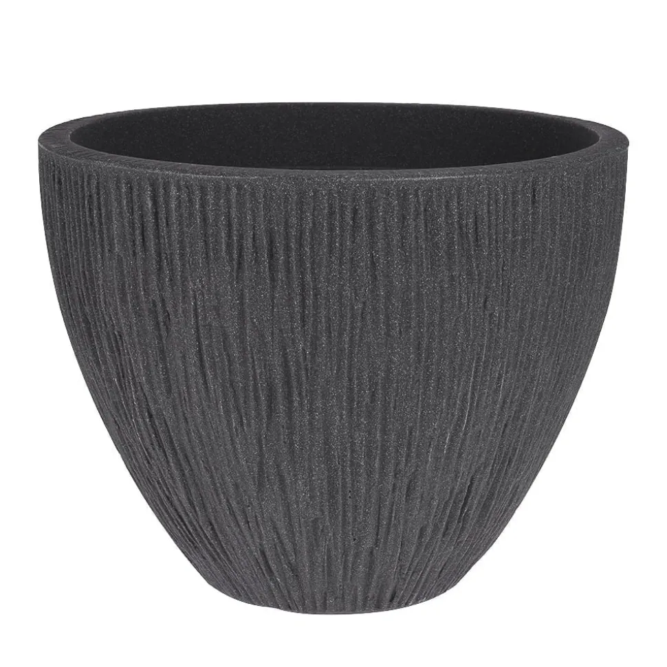 Pot en plastique nervuré noir, 12 x 12″
