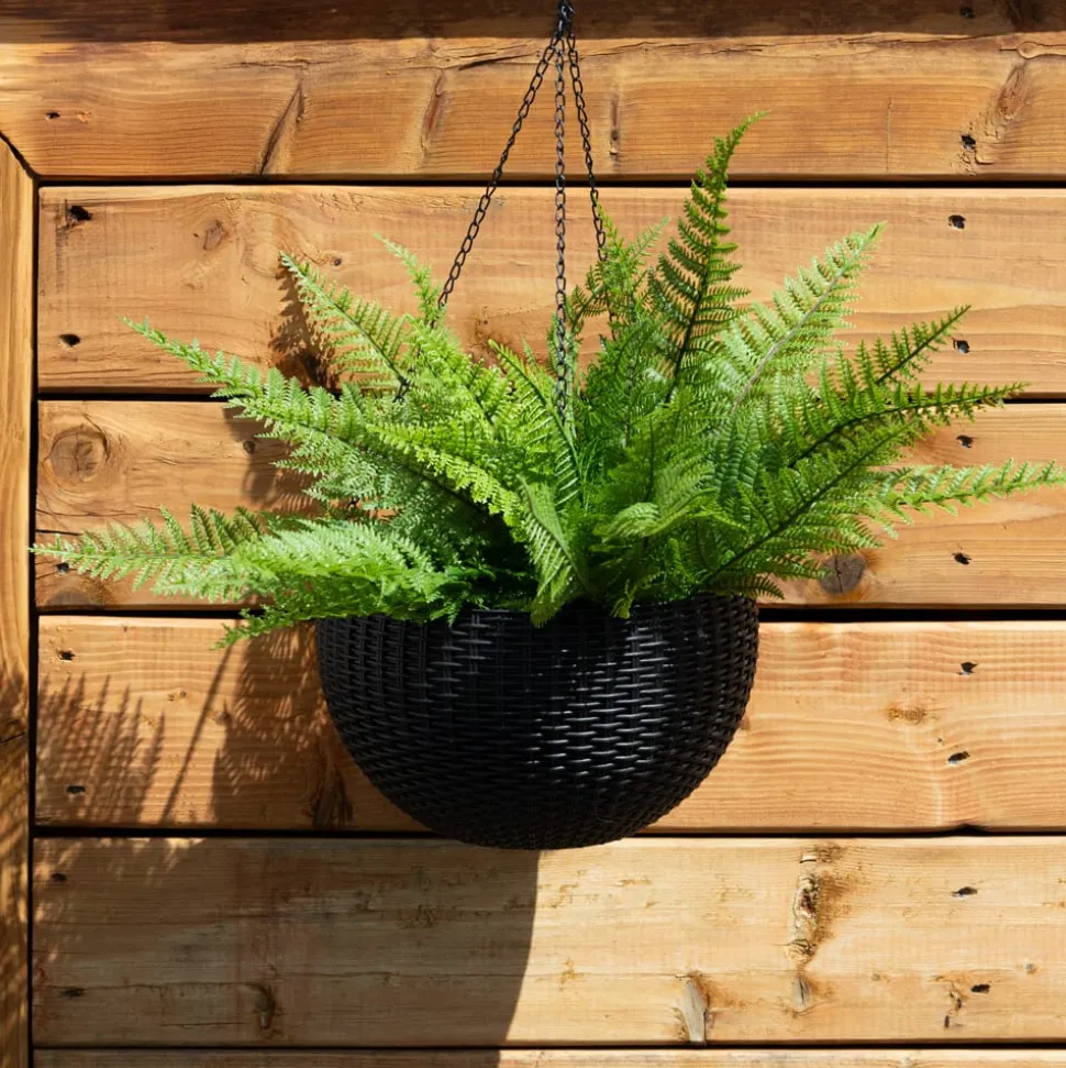 Pot suspendu en plastique noir, 6,5 x 10 x 10″