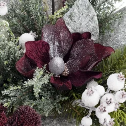 Purple magnolia Christmas centerpiece, 10 x 20"