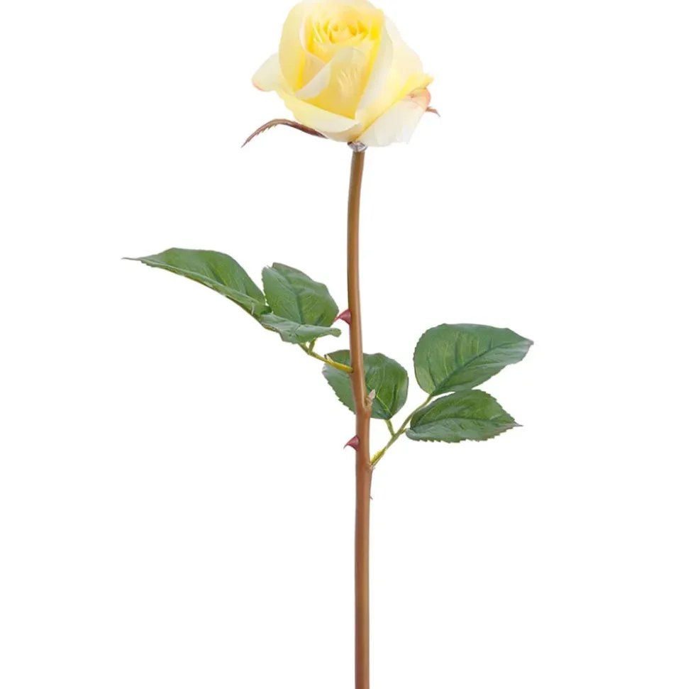 Real-touch artificial light yellow rose flower bud, 23"