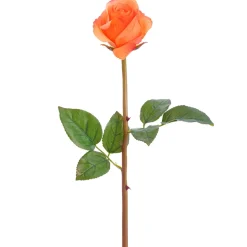 Real-touch artificial orange rose flower bud, 23"