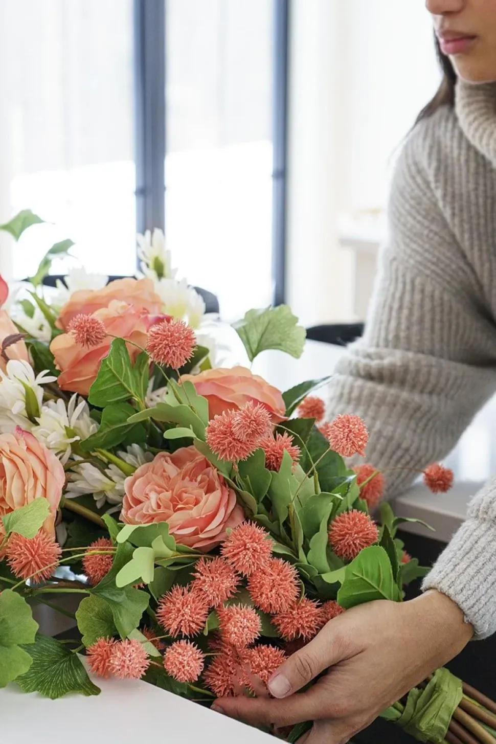 Real-touch atificial coral rose, 22″