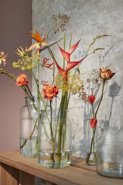 Recycled glass vase with narrow opening