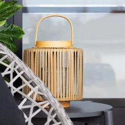 Recycled polyester brown candleholder lantern, 9 x 8"