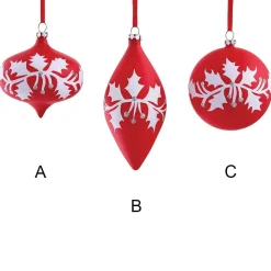 Red and white holly glass ornament, 3-5″