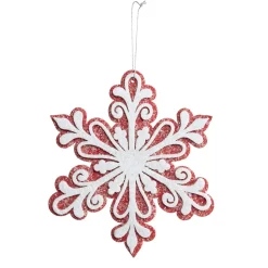 Red and white snowflake ornament, 6,5″