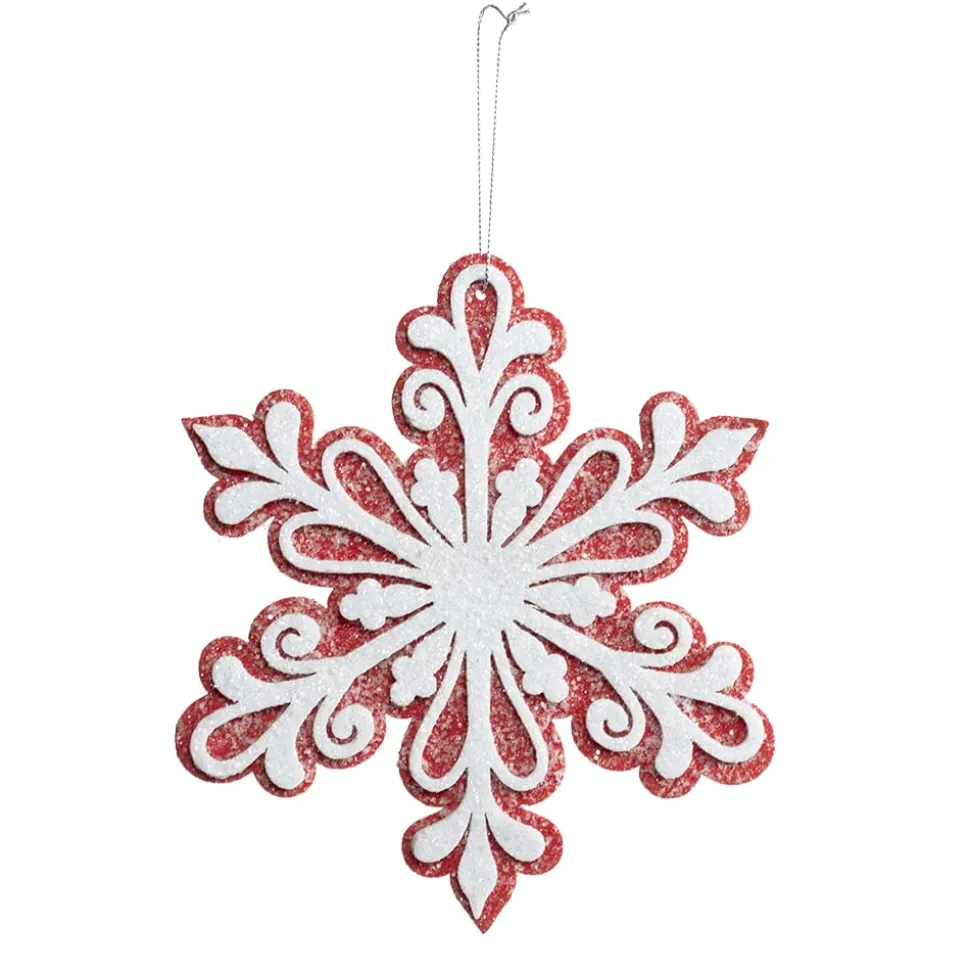 Red and white snowflake ornament, 6,5″