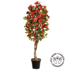Red artificial outdoor hibiscus tree