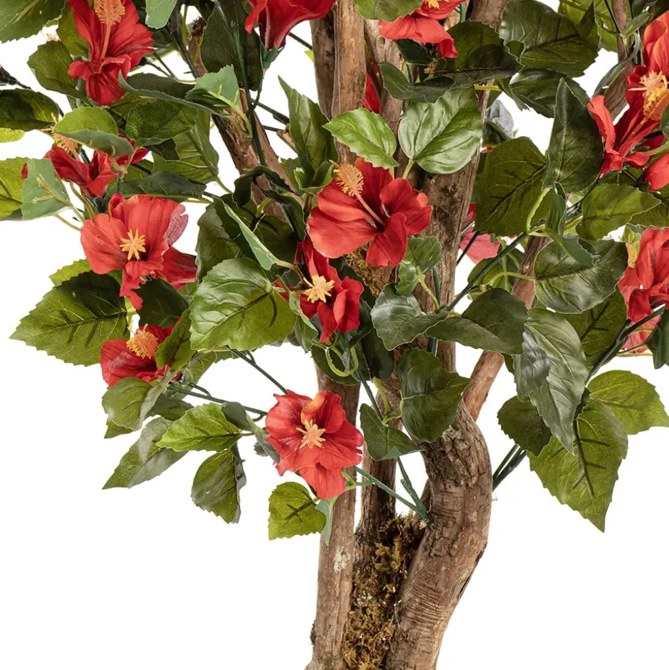 Red artificial outdoor hibiscus tree