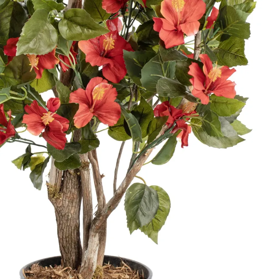 Red artificial outdoor hibiscus tree