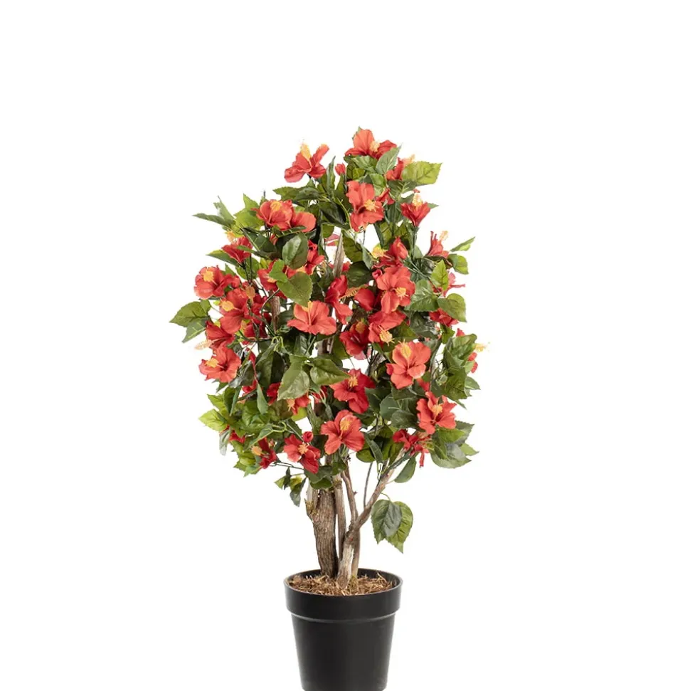 Red artificial outdoor hibiscus tree