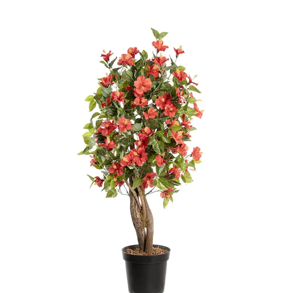 Red artificial outdoor hibiscus tree