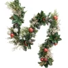 Red ball and magnolia decorated Christmas garland, 7 x 108"