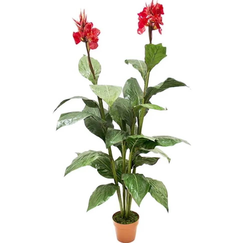 Red canna artificial outdoor plant, 60"