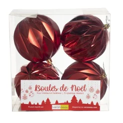 Red textured Christmas ornaments, 4″