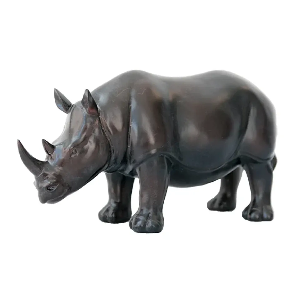 Rhinocéros en résine, fini bronze 7″