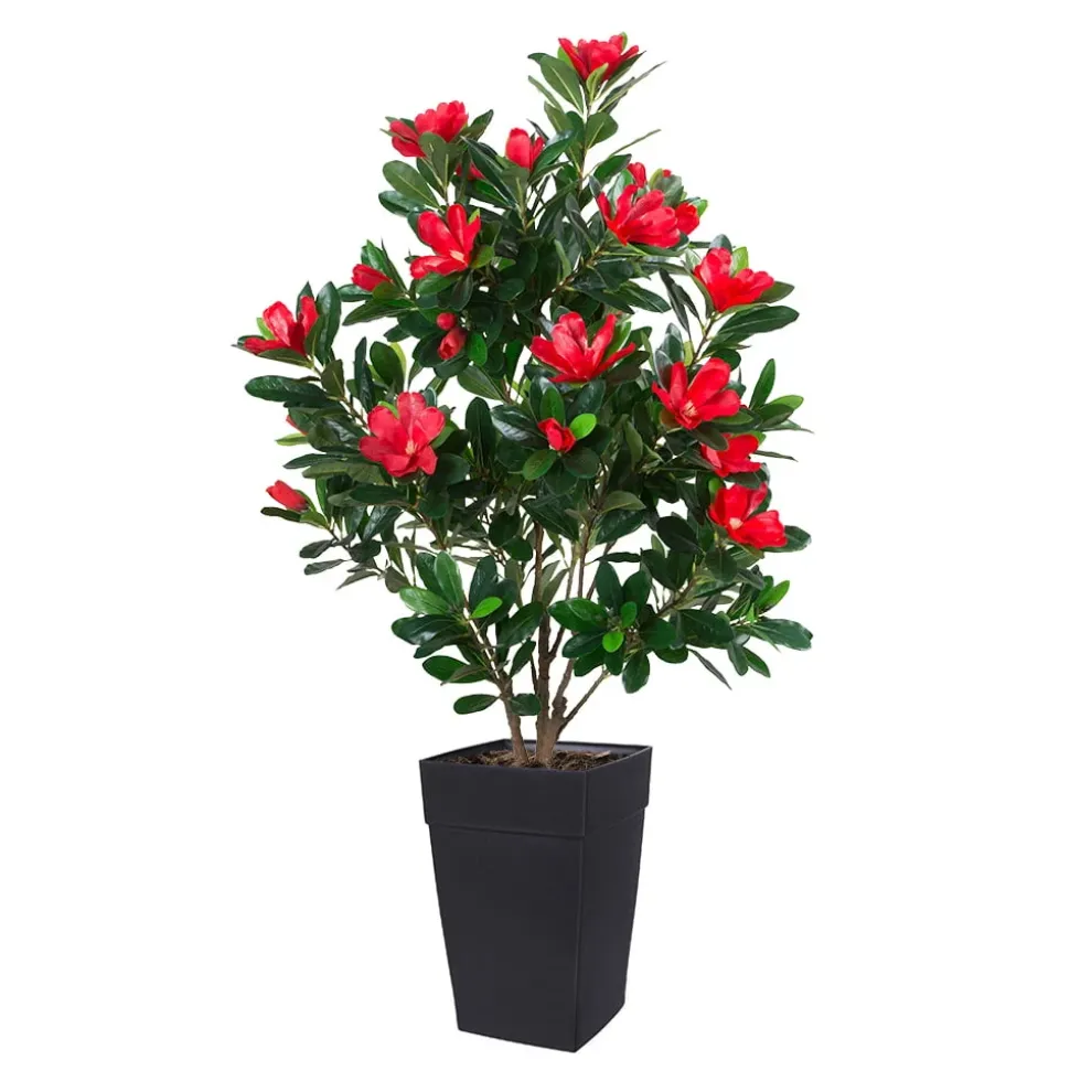 Rhododendron rouge artificiel en pot extérieur, 50″