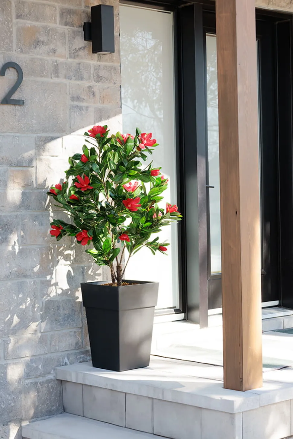 Rhododendron rouge artificiel en pot extérieur, 50″