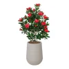 Rhododendron rouge artificiel en pot beige fini terrazzo gris, 52″