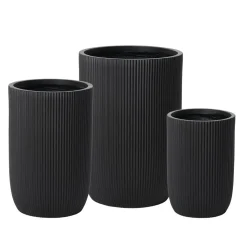 Ribbed black fiber cement pot