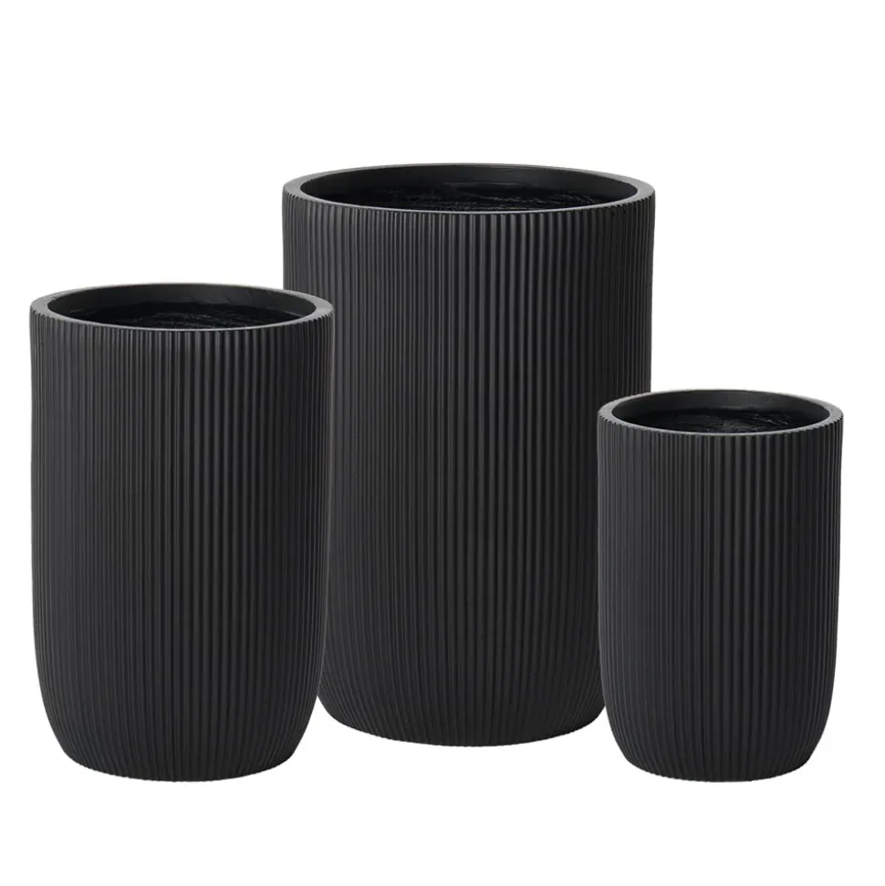 Ribbed black fiber cement pot