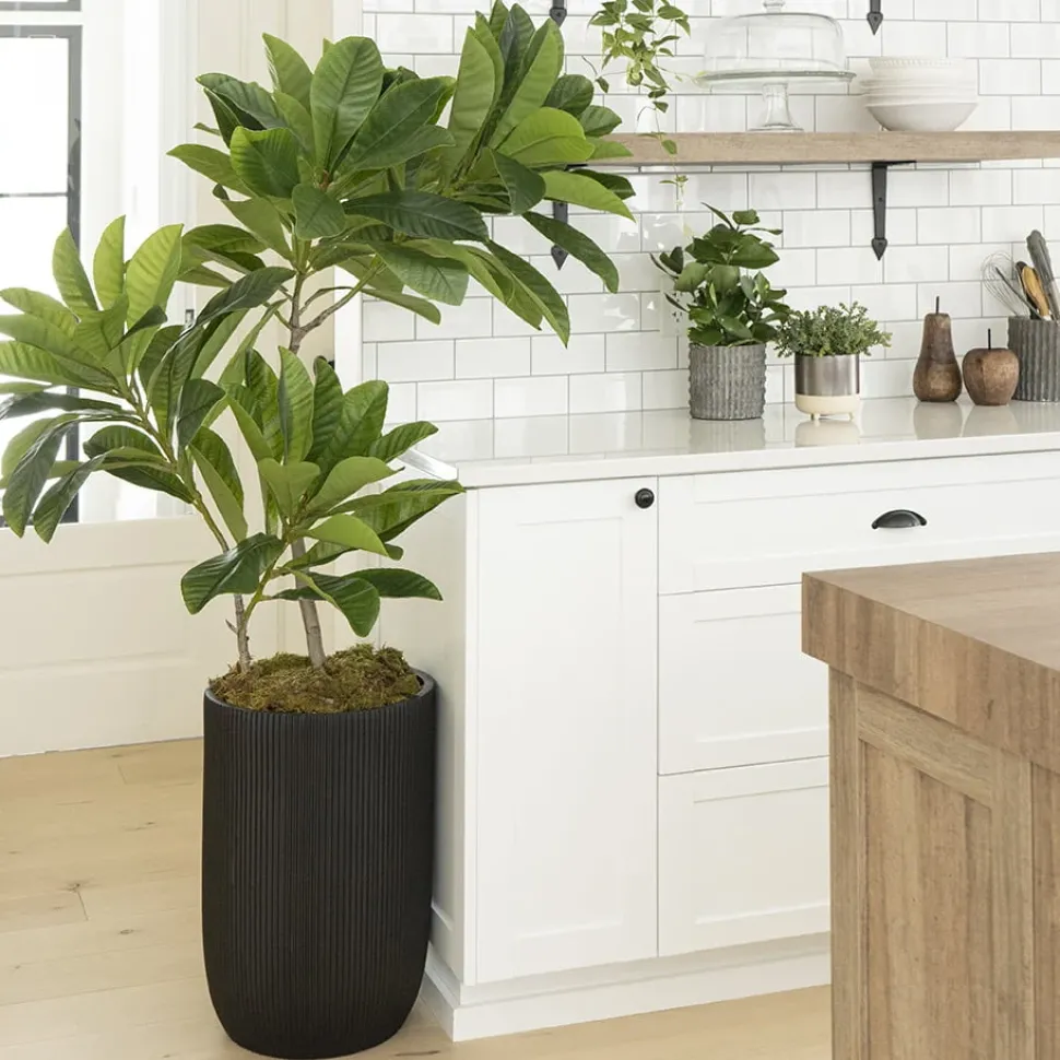 Ribbed black fiber cement pot