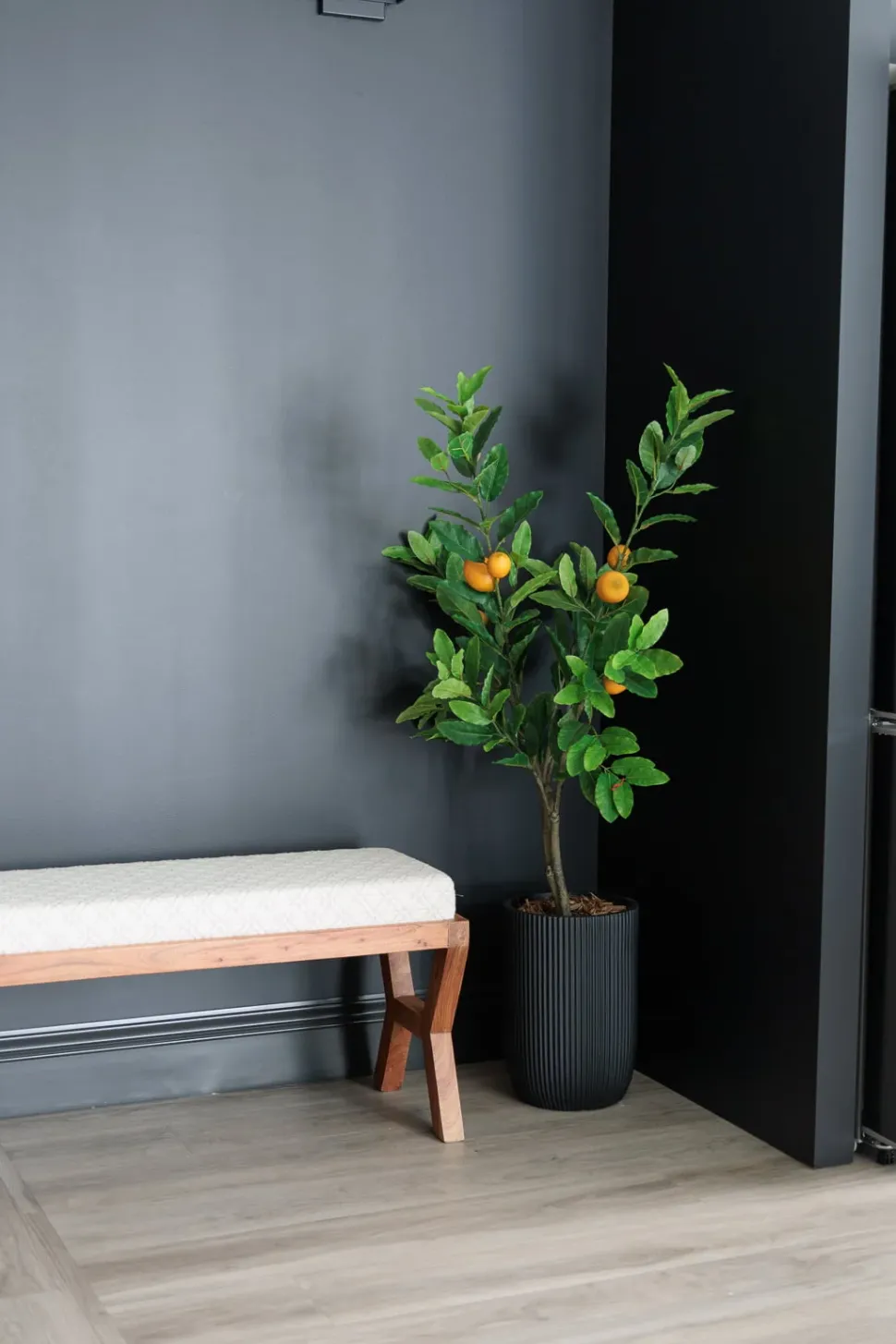 Ribbed black fiber cement pot