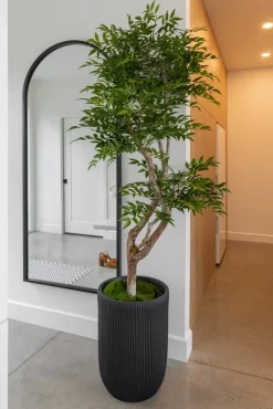 Ribbed black fiber cement pot