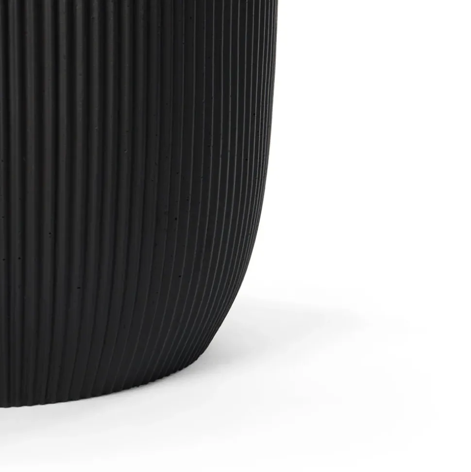 Ribbed black fiber cement pot