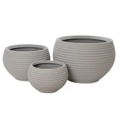 Round beige recycled polypropylene planter with grey terrazzo finish