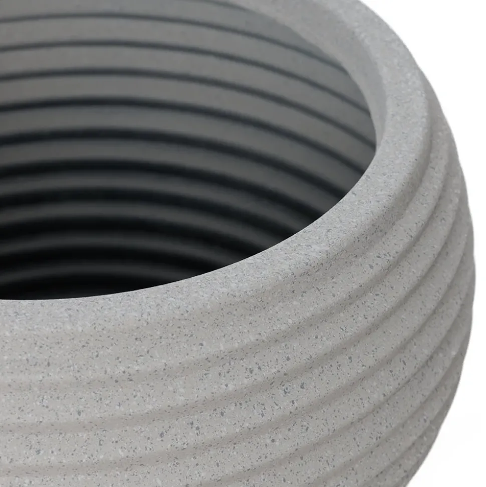 Round beige recycled polypropylene planter with grey terrazzo finish