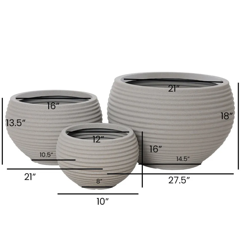 Round beige recycled polypropylene planter with grey terrazzo finish