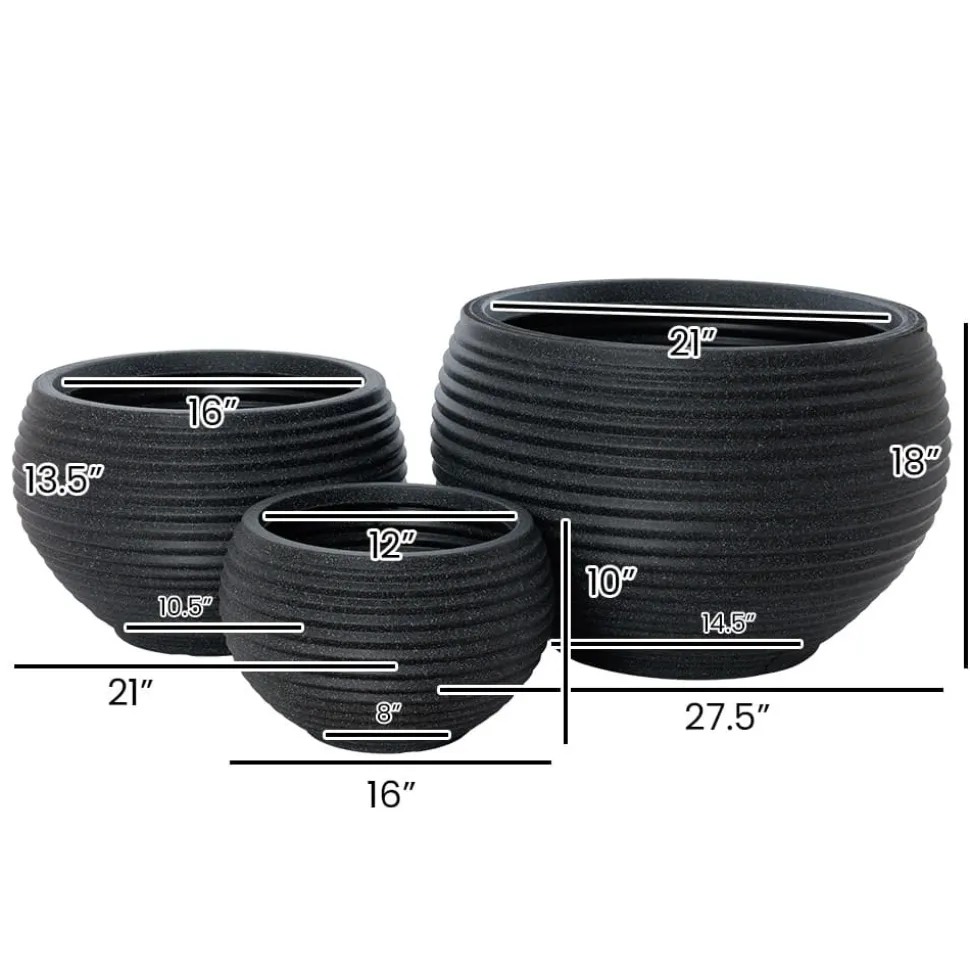 Round black recycled polypropylene planter