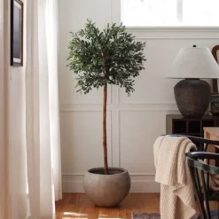 Round foliage artificial olive tree, 59″