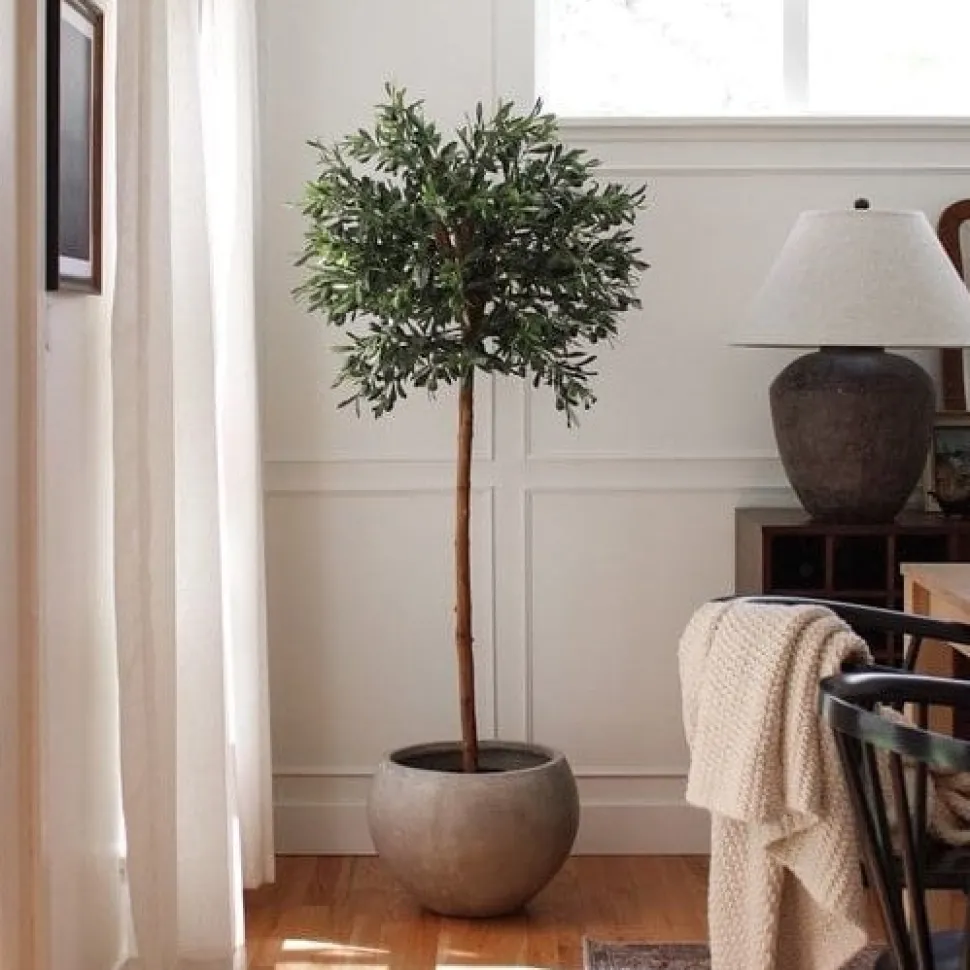 Round foliage artificial olive tree, 59″