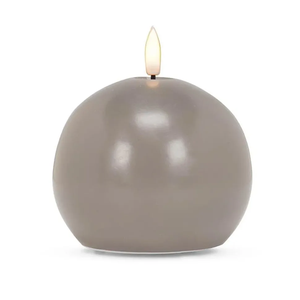 Round grey wax LED candle, 4 x 4"