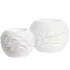 Round white wave fiberglass pot