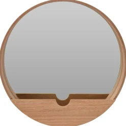 Round wooden mirror with storage, 13,5"