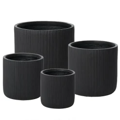 Rounded ribbed black fiber cement pot