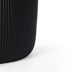 Rounded ribbed black fiber cement pot