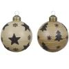 Rustic glass Christmas bauble with festive print, 3"