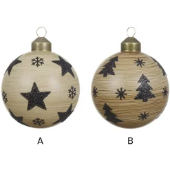 Rustic glass Christmas bauble with festive print, 3"